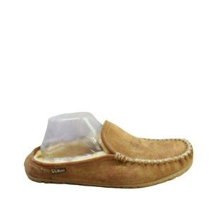 LL Bean Brown Suede Wicked Good Shearling Lined Moccasin Slippers Size 9 M